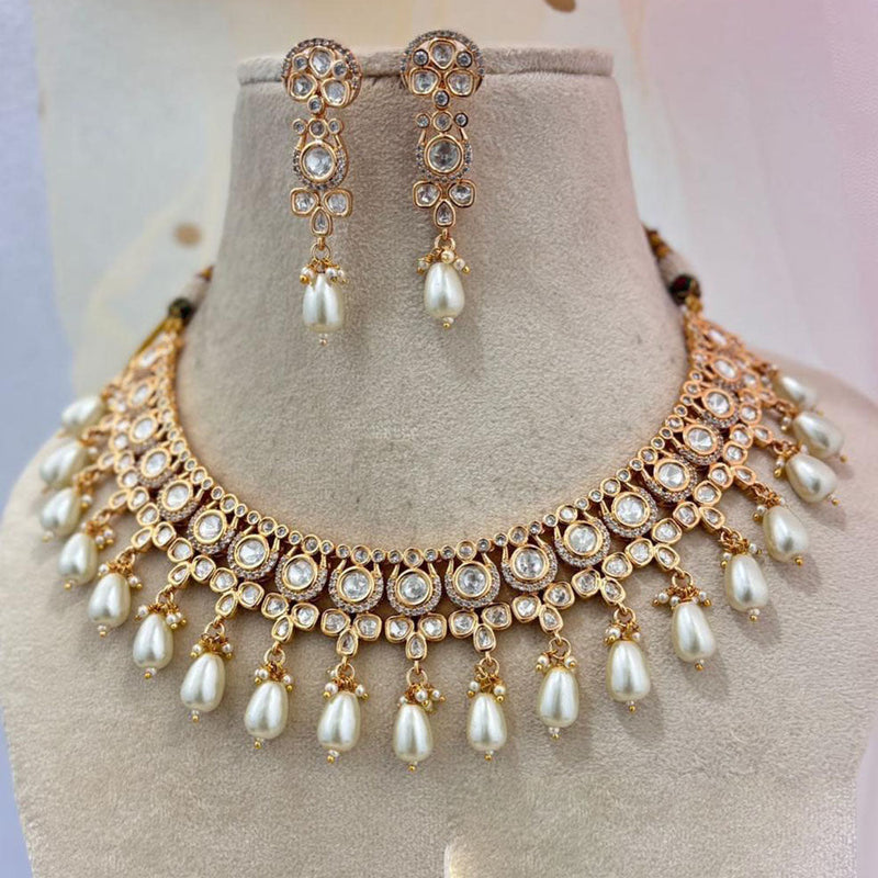 Jewel Addiction Copper Gold Plated Polki Kundan Stone Beads Necklace Set