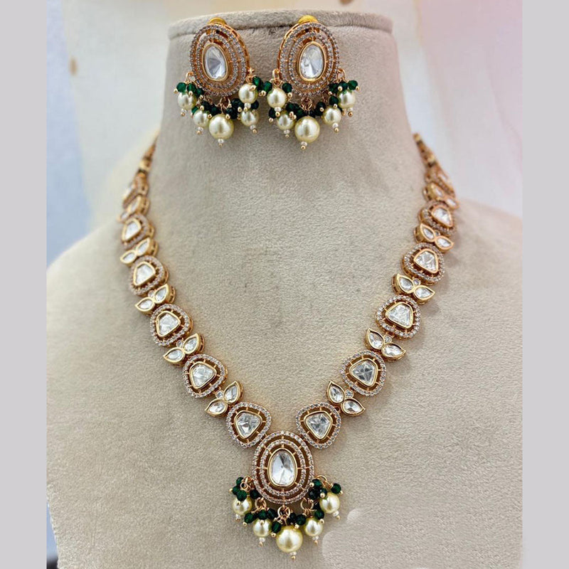 Jewel Addiction Copper Gold Plated Polki Kundan Stone Beads Necklace Set