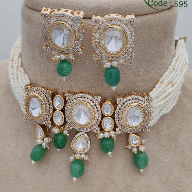 Jewel Addiction Copper Gold Plated Polki Kundan Stone Beads Choker Necklace Set