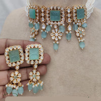 Jewel Addiction Copper Gold Plated Polki Kundan Stone Beads Choker Necklace Set