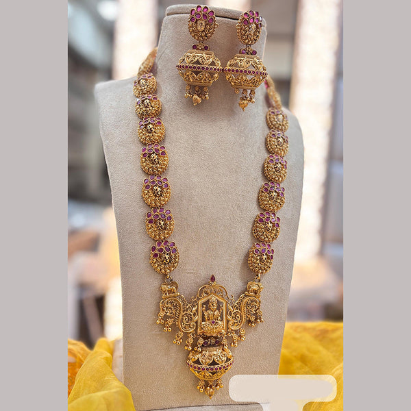 Jewel Addiction Gold Plated Pota Stone Temple Long Necklace Set