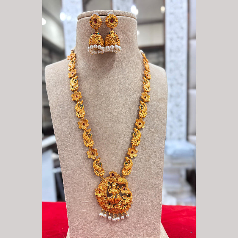 Jewel Addiction Gold Plated Pota Stone Temple Long Necklace Set