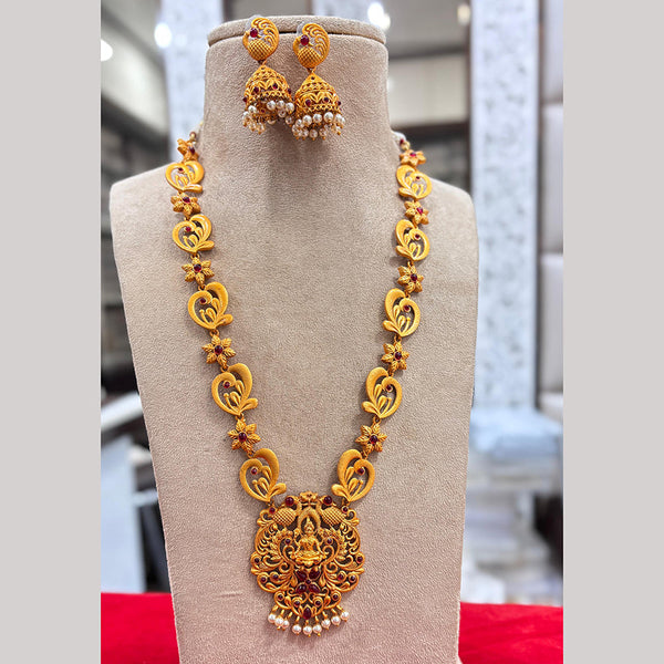 Jewel Addiction Gold Plated Pota Stone Temple Long Necklace Set