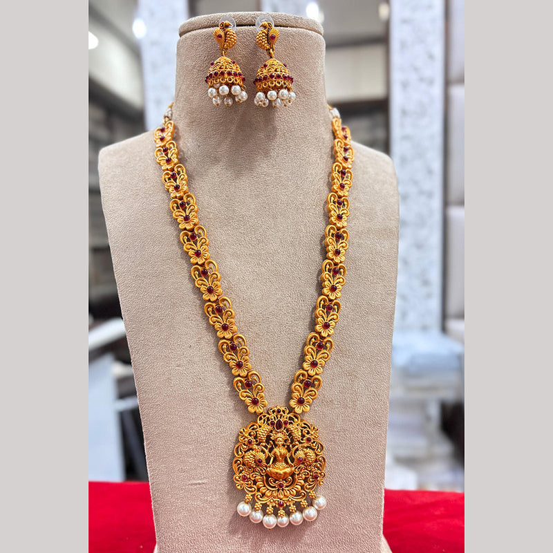 Jewel Addiction Gold Plated Pota Stone Temple Long Necklace Set