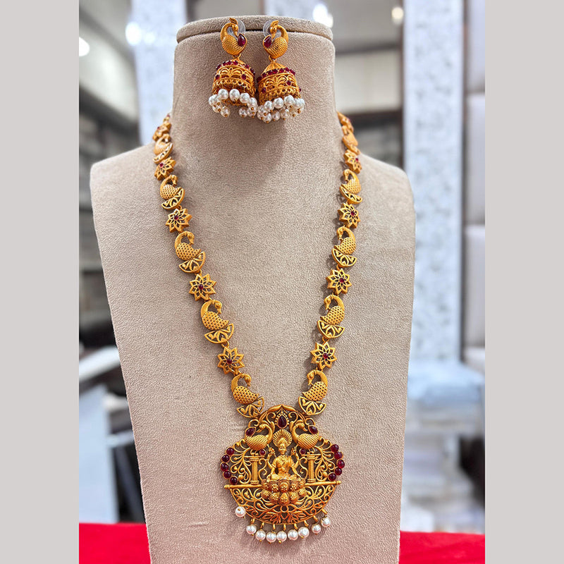 Jewel Addiction Gold Plated Pota Stone Temple Long Necklace Set