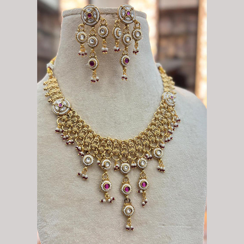 Jewel Addiction Gold Plated Pota Stone And Pearls Necklace Set