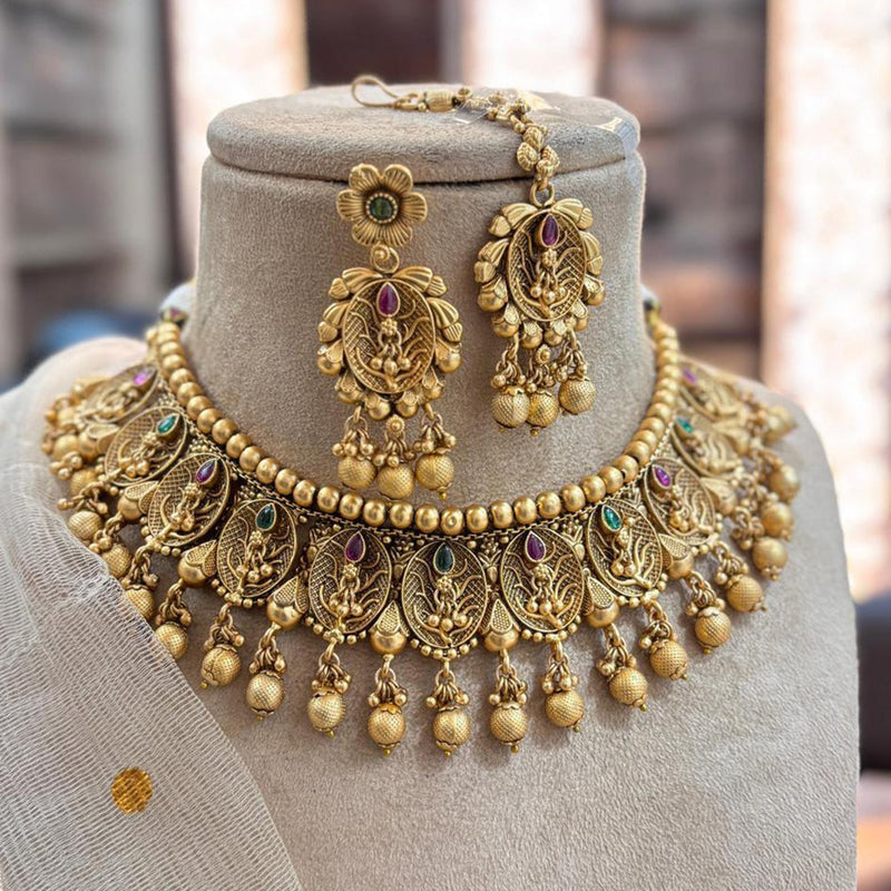 Jewel Addiction Gold Plated Pota Stone And Pearls Choker Necklace Set