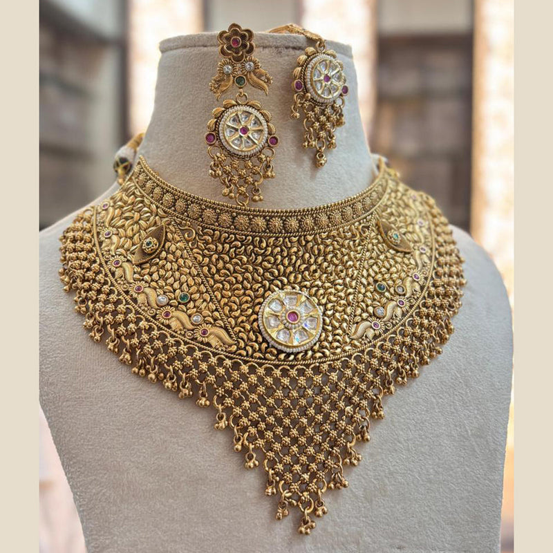 Jewel Addiction Gold Plated Pota Stone And Pearls Choker Necklace Set