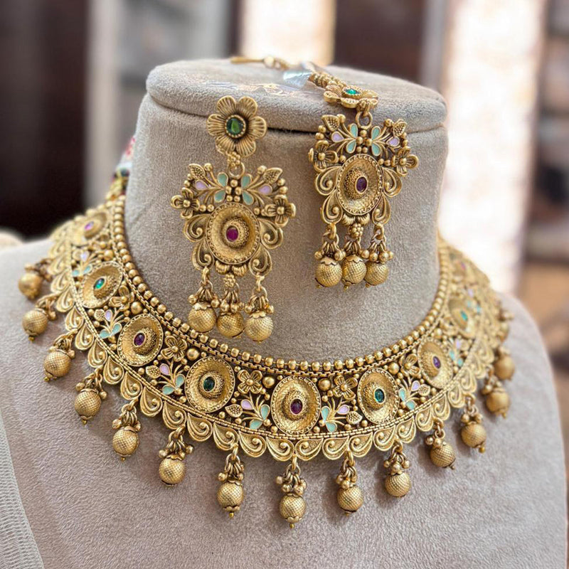 Jewel Addiction Gold Plated Pota Stone And Pearls Meenakari Necklace Set