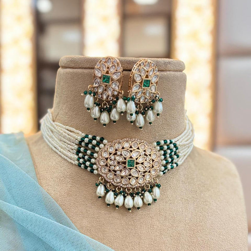 Jewel Addiction Copper Gold Plated Polki Kundan Stone Beads Choker Necklace Set