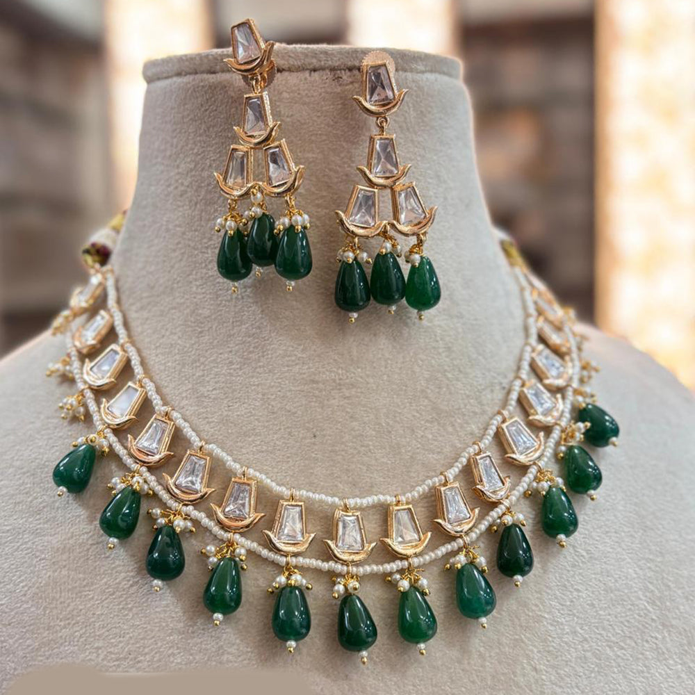 Jewel Addiction Copper Gold Plated Polki Kundan Stone Beads Necklace Set