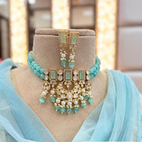 Jewel Addiction Copper Gold Plated Polki Kundan Stone Beads Choker Necklace Set