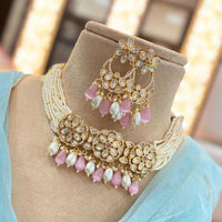Jewel Addiction Copper Gold Plated Polki Kundan Stone Beads Choker Necklace Set