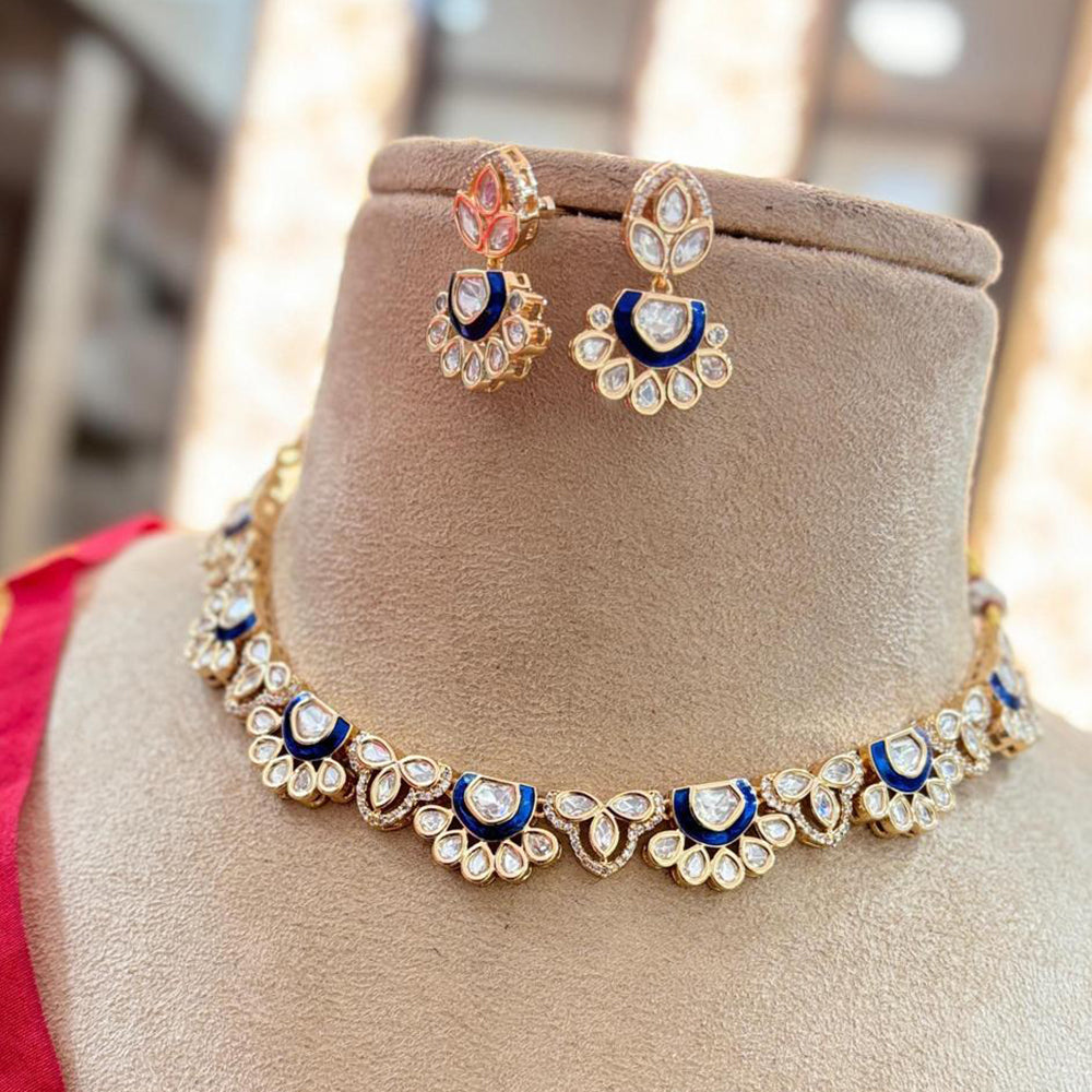 Jewel Addiction Gold Plated Polki Kundan Stone Meenakari Necklace Set