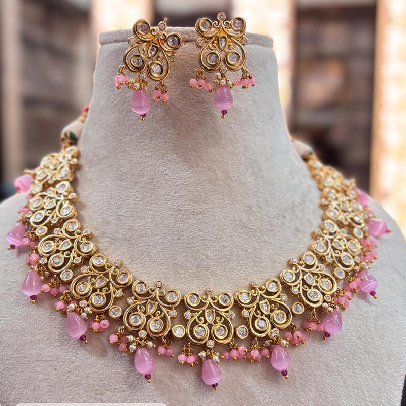 Jewel Addiction Copper Gold Plated Polki Kundan Stone Beads Necklace Set