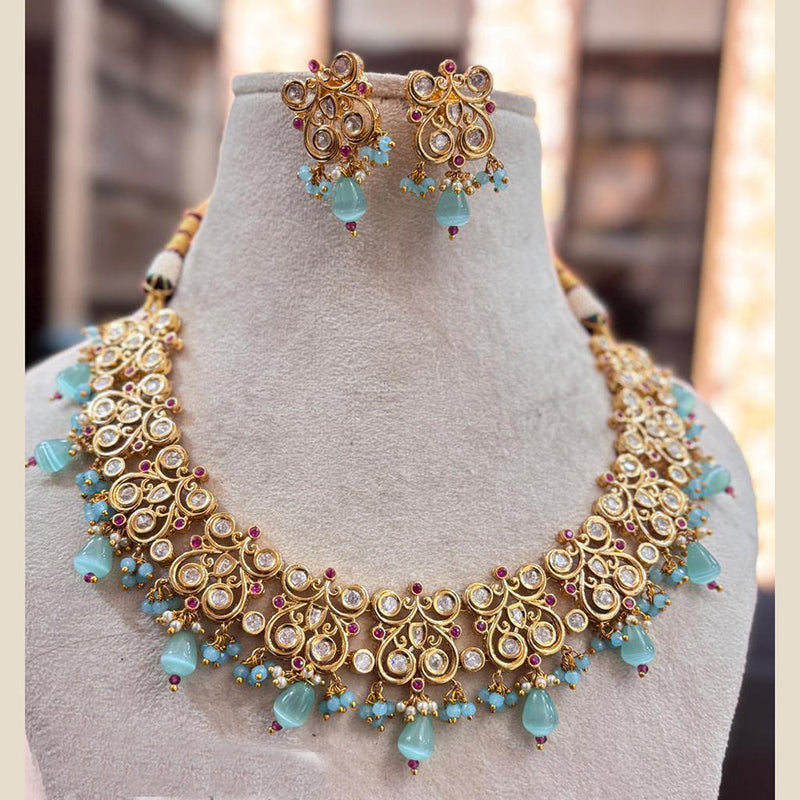 Jewel Addiction Copper Gold Plated Polki Kundan Stone Beads Necklace Set