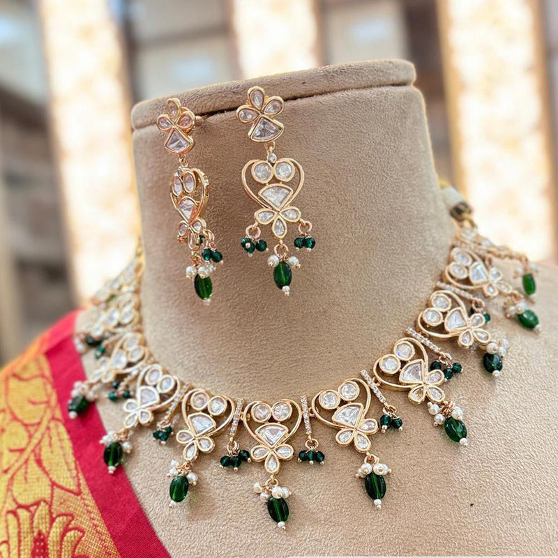 Jewel Addiction Copper Gold Plated Polki Kundan Stone Beads Necklace Set