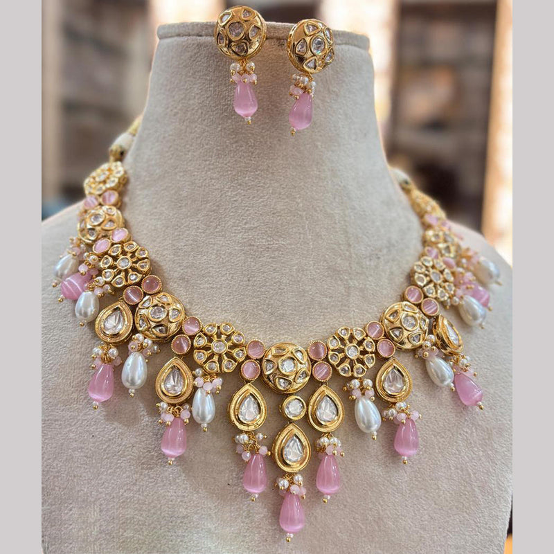 Jewel Addiction Copper Gold Plated Polki Kundan Stone Beads Necklace Set