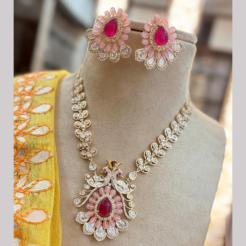 Jewel Addiction Copper Gold Plated Polki Kundan Stone Beads Necklace Set