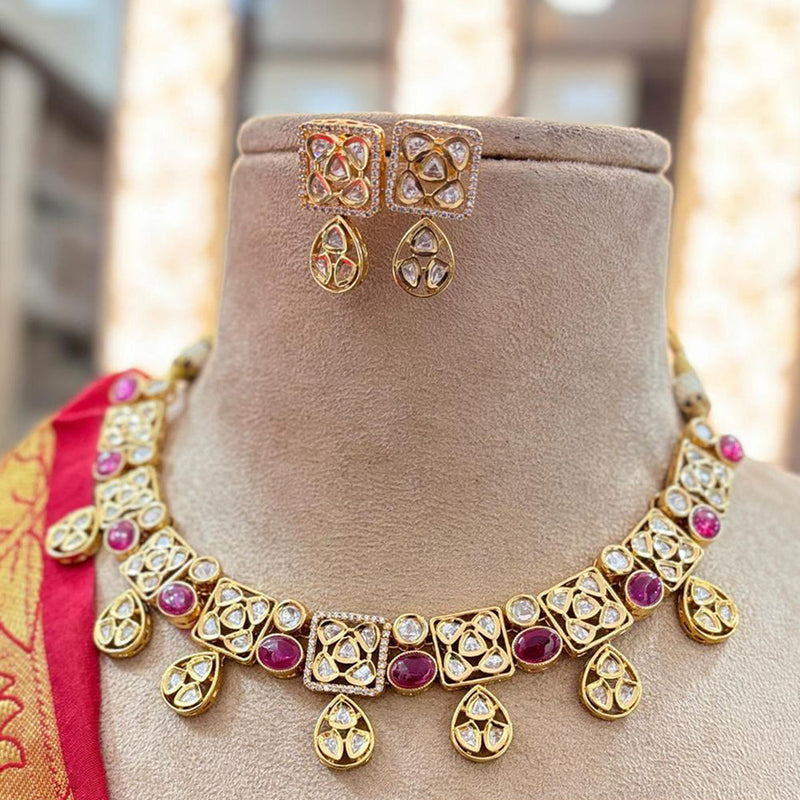 Jewel Addiction Copper Gold Plated Polki Kundan Stone Necklace Set