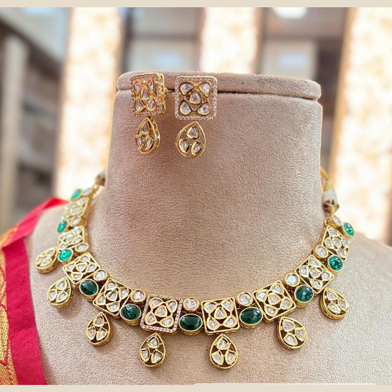 Jewel Addiction Copper Gold Plated Polki Kundan Stone Necklace Set