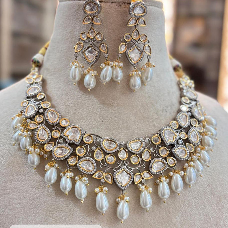 Jewel Addiction 2 TonePlated Polki Kundan Stone Beads Necklace Set