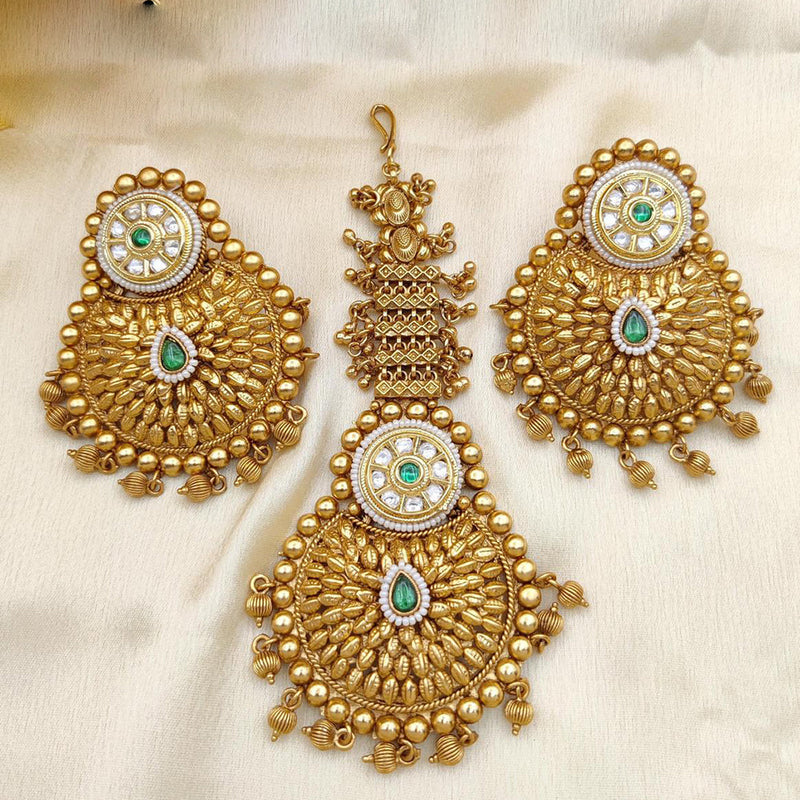 Jewel Addiction Gold Plated Pota Stone And Beads Dangler Earrings With Maangtikka