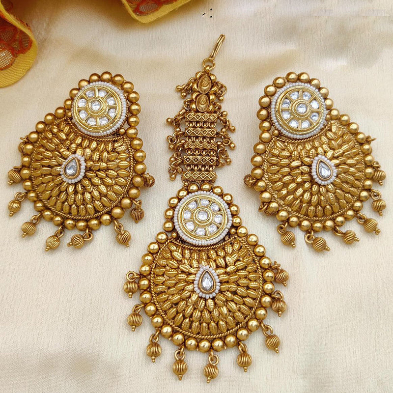 Jewel Addiction Gold Plated Pota Stone And Beads Dangler Earrings With Maangtikka