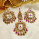 Jewel Addiction Gold Plated Pota Stone And Beads Dangler Earrings With Maangtikka