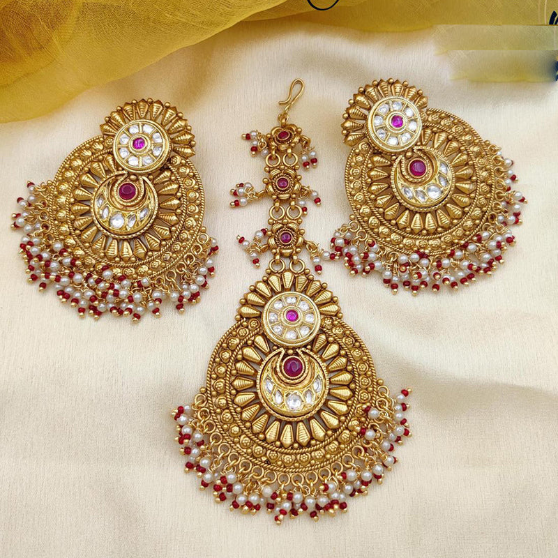 Jewel Addiction Gold Plated Pota Stone And Beads Dangler Earrings With Maangtikka