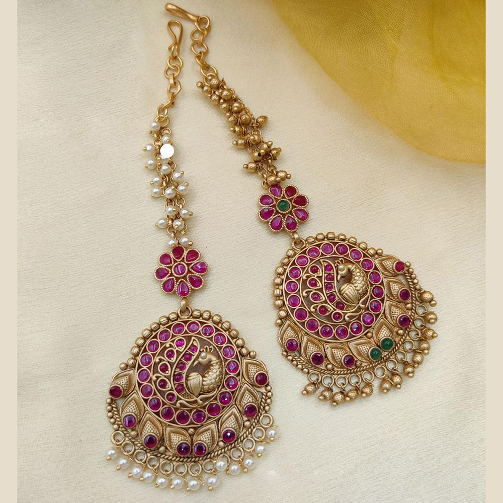 Jewel Addiction Gold Plated Pota Stone And Beads Maangtikka