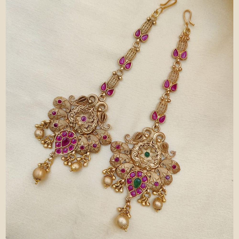 Jewel Addiction Gold Plated Pota Stone And Beads Maangtikka