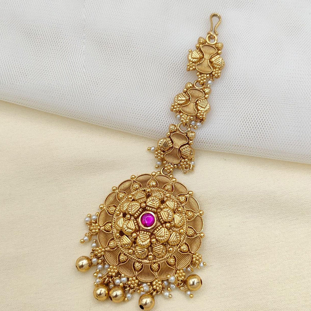 Jewel Addiction Gold Plated Pota Stone And Beads Maangtikka