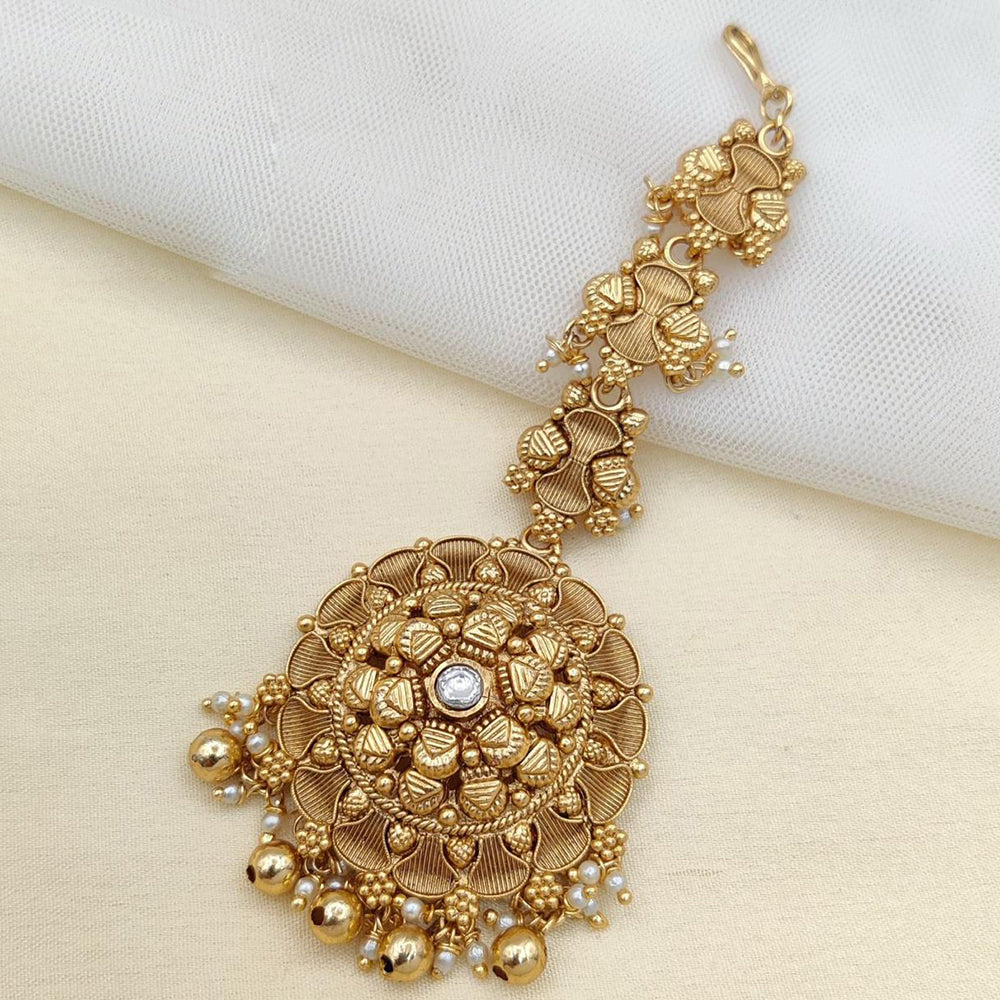 Jewel Addiction Gold Plated Pota Stone And Beads Maangtikka