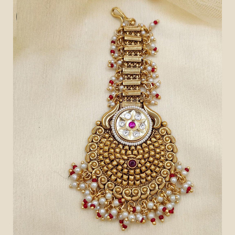 Jewel Addiction Gold Plated Pota Stone And Beads Maangtikka