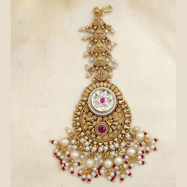 Jewel Addiction Gold Plated Pota Stone And Beads Maangtikka