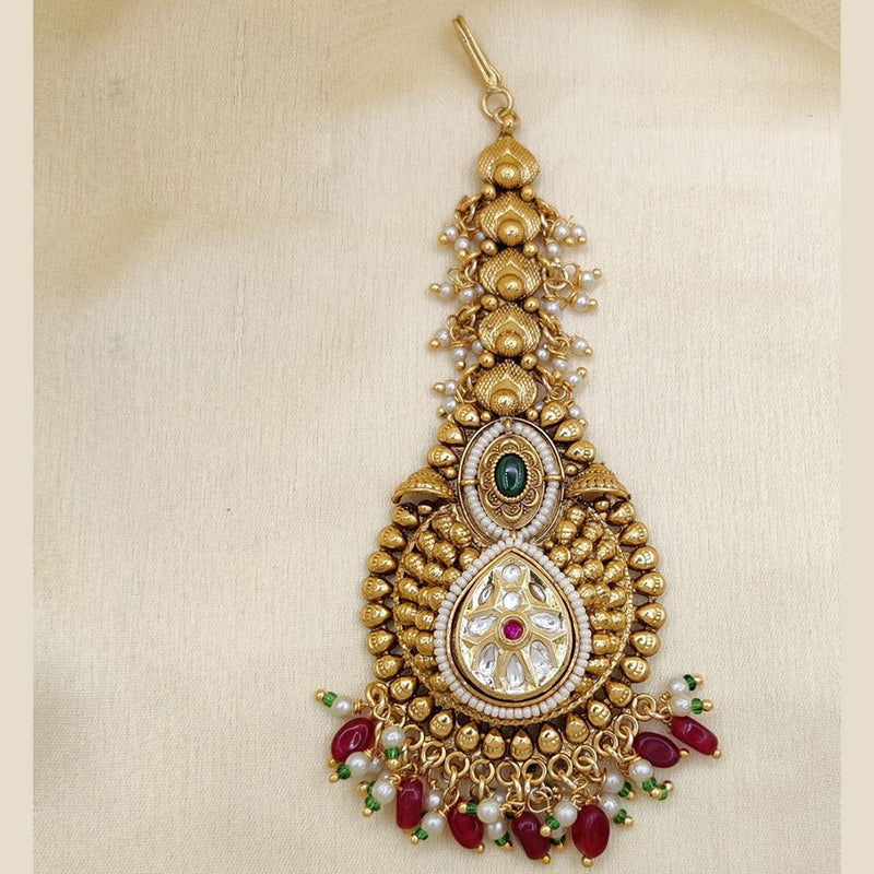 Jewel Addiction Gold Plated Pota Stone And Beads Maangtikka