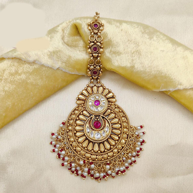 Jewel Addiction Gold Plated Pota Stone And Beads Maangtikka