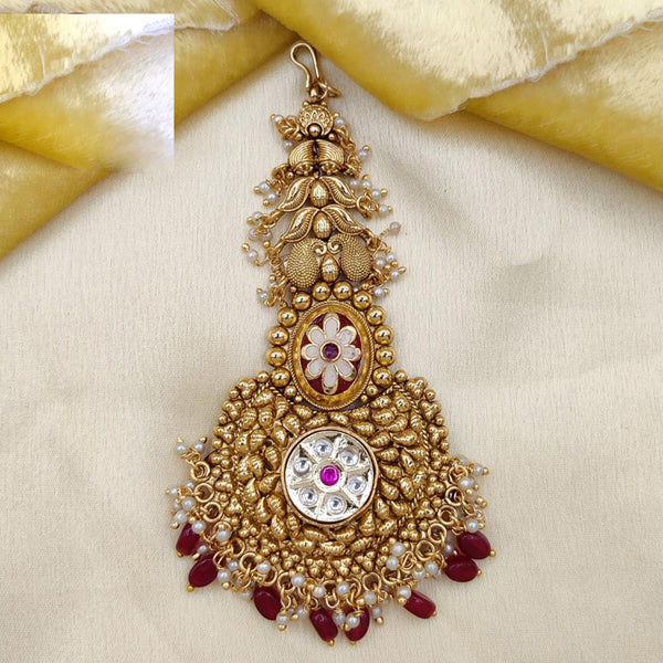 Jewel Addiction Gold Plated Pota Stone And Beads Maangtikka