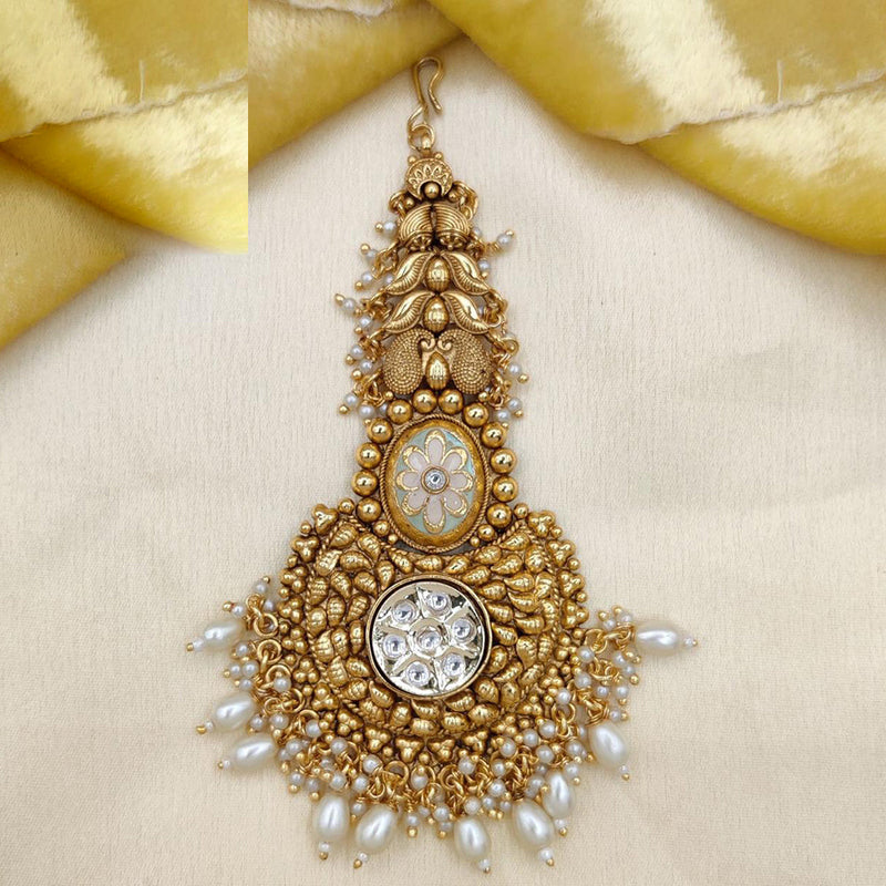 Jewel Addiction Gold Plated Pota Stone And Beads Maangtikka