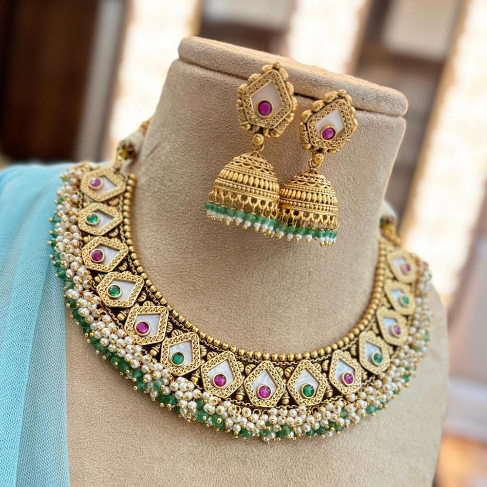 Jewel Addiction Gold Plated Pota Stone Necklace Set
