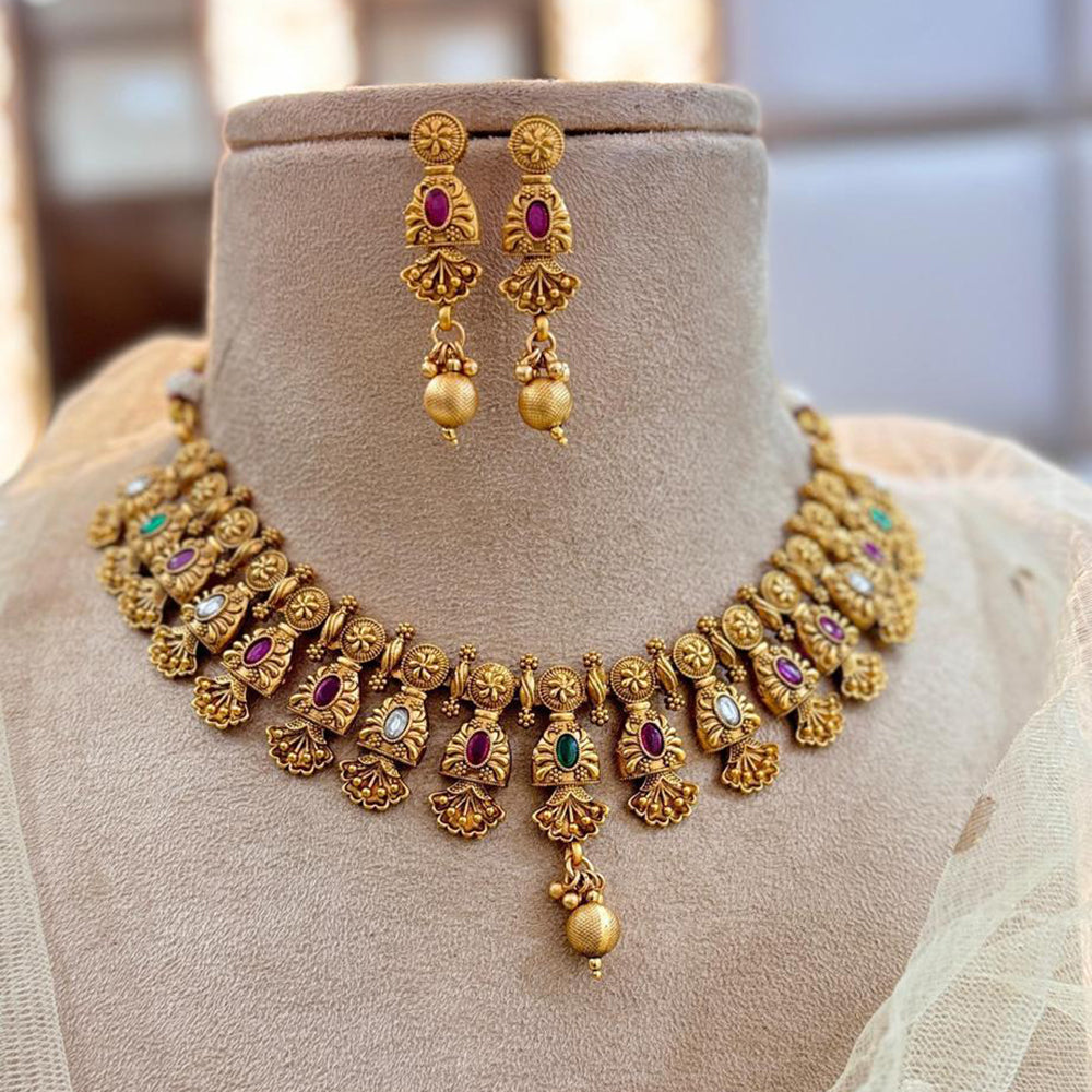 Jewel Addiction Gold Plated Pota Stone Necklace Set