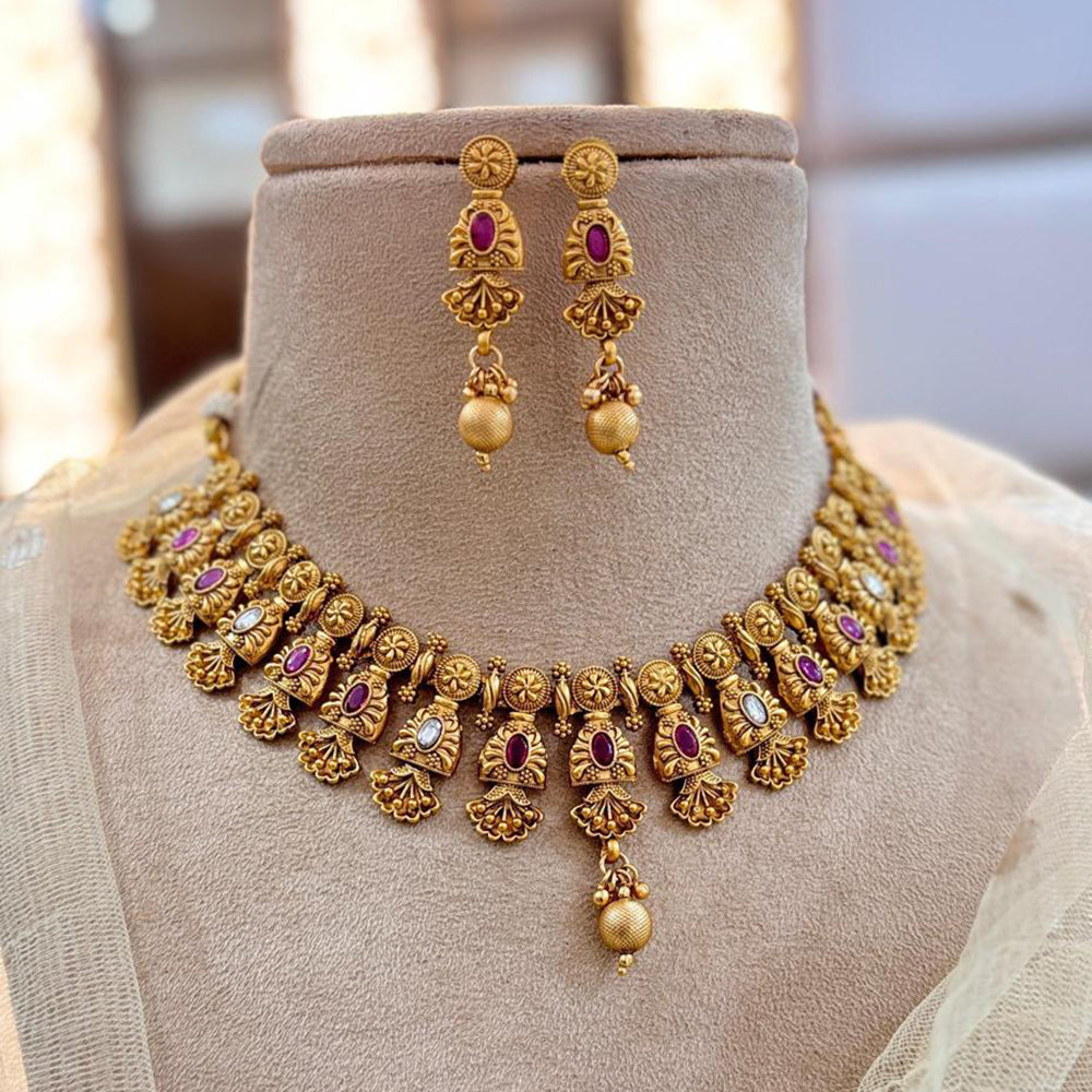 Jewel Addiction Gold Plated Pota Stone Necklace Set