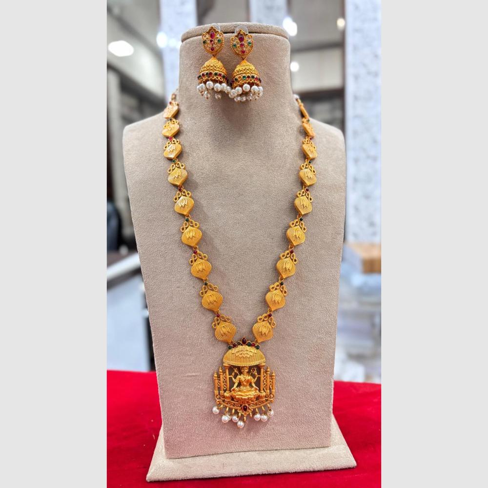 Jewel Addiction Gold Plated Pota Stone And Pearls Temple Long Necklace Set