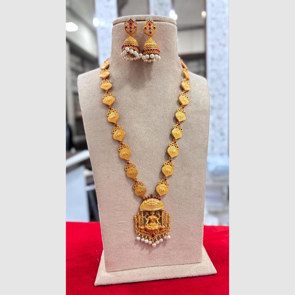 Jewel Addiction Gold Plated Pota Stone And Pearls Temple Long Necklace Set