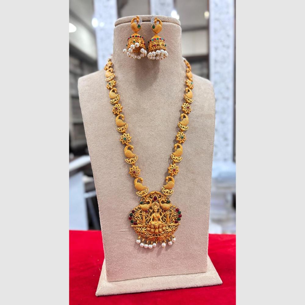 Jewel Addiction Gold Plated Pota Stone And Pearls Temple Long Necklace Set