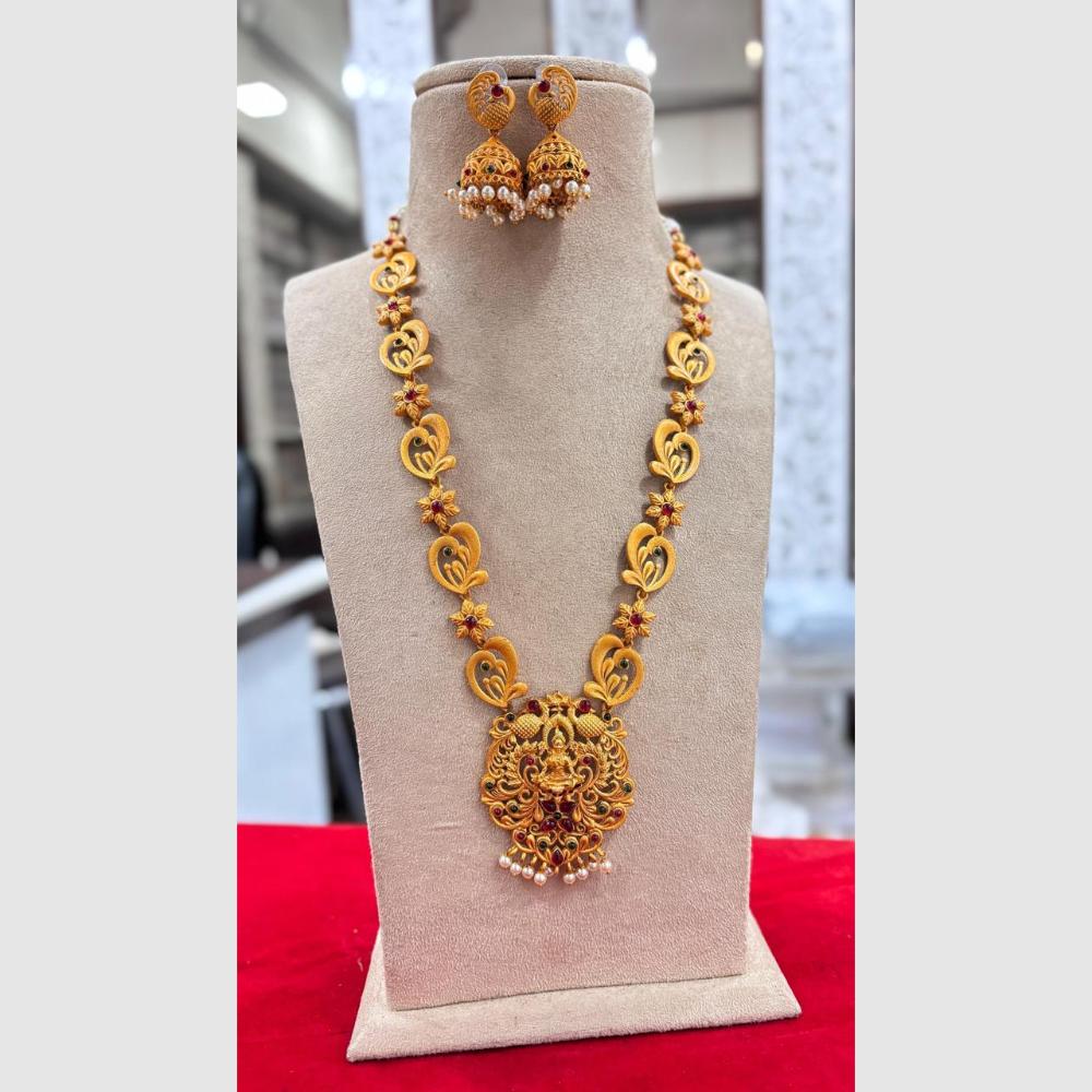 Jewel Addiction Gold Plated Pota Stone And Pearls Temple Long Necklace Set