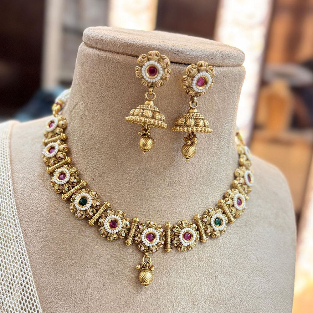 Jewel Addiction Gold Plated Pota Stone And Pearls Necklace Set