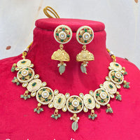 Jewel Addiction Gold Plated Pota Stone And Pearls Meenakari Necklace Set