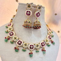 Jewel Addiction Gold Plated Pota Stone And Pearls Meenakari Necklace Set